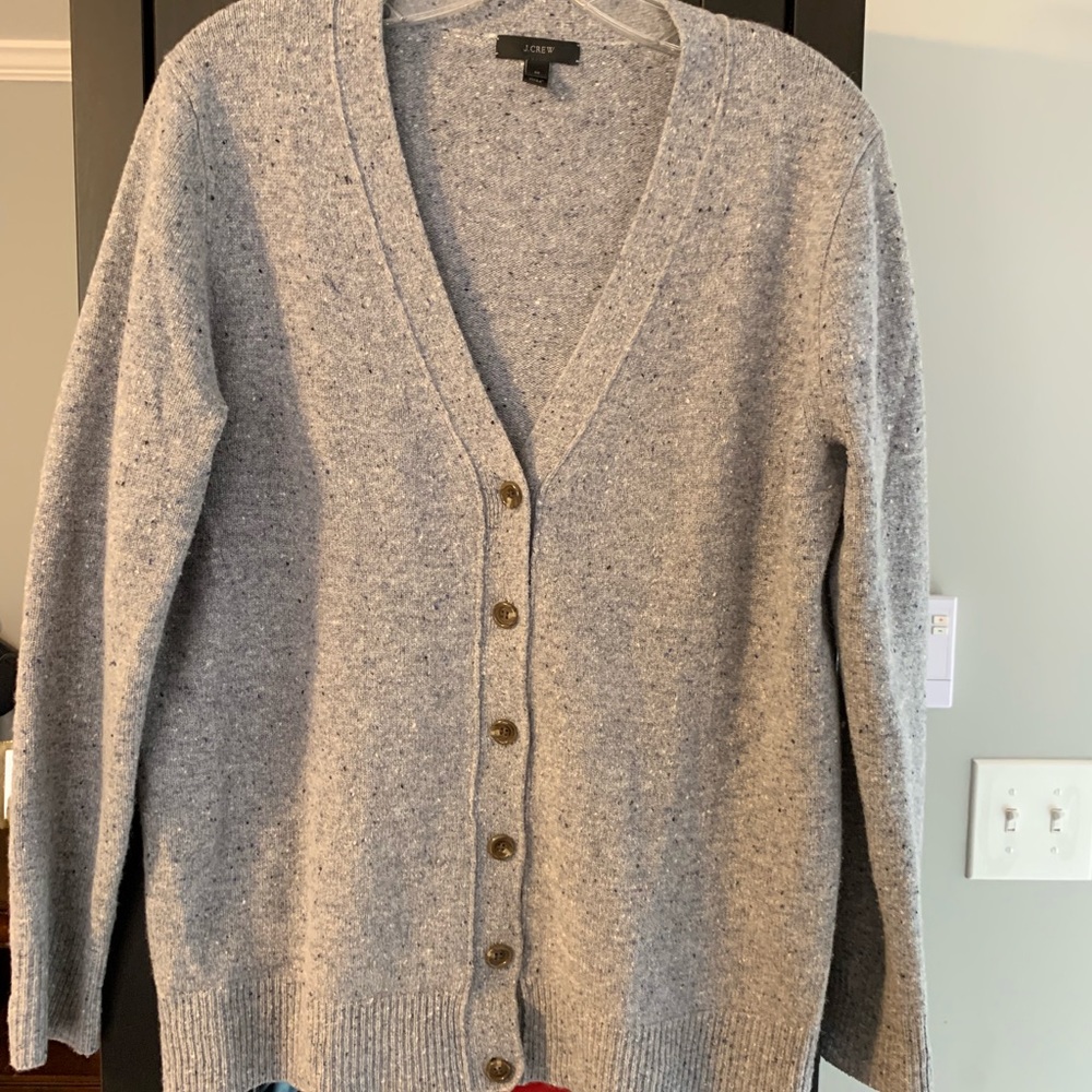 Heather gray mottled J. Crew wool cardigan